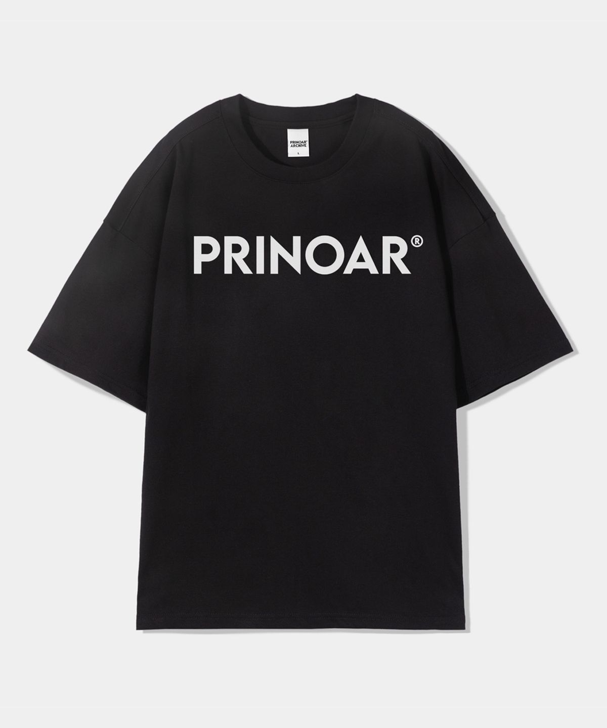 프리노어(PRINOAR) 로고 쿨코튼 오버핏 반팔티-블랙