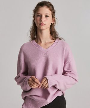 루멘 클래식 울 브이넥 니트 (핑크)