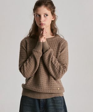 코브 펀칭 라운드 울 니트 (베이지)