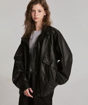 오보 캐주얼 레더 블루종 (블랙)