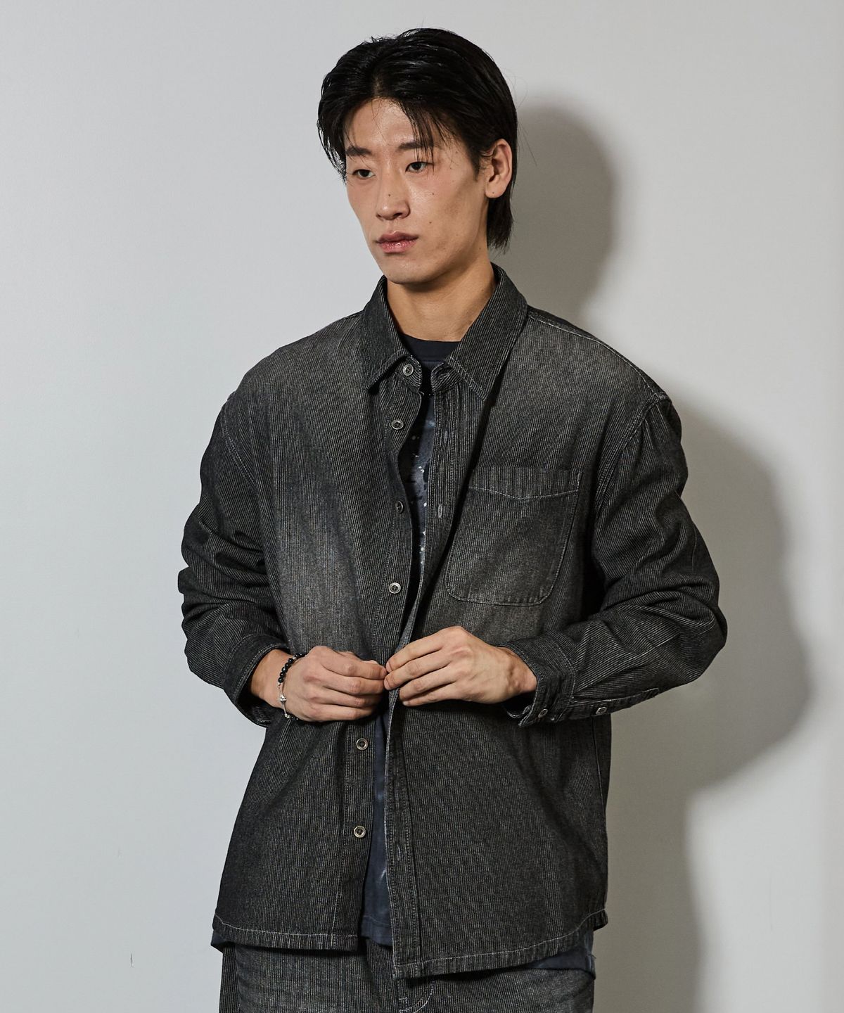 버커루(BUCKAROO) 스트라이프 데님 셔츠 블랙