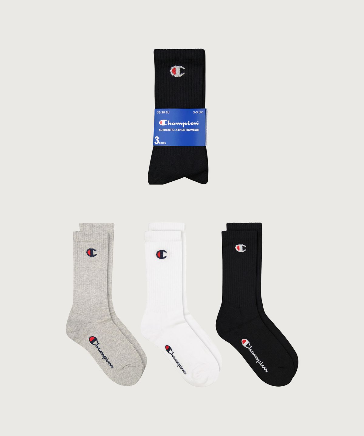 챔피온(CHAMPION) C로고 풀랭스 삭스 3PACK Grey White Black