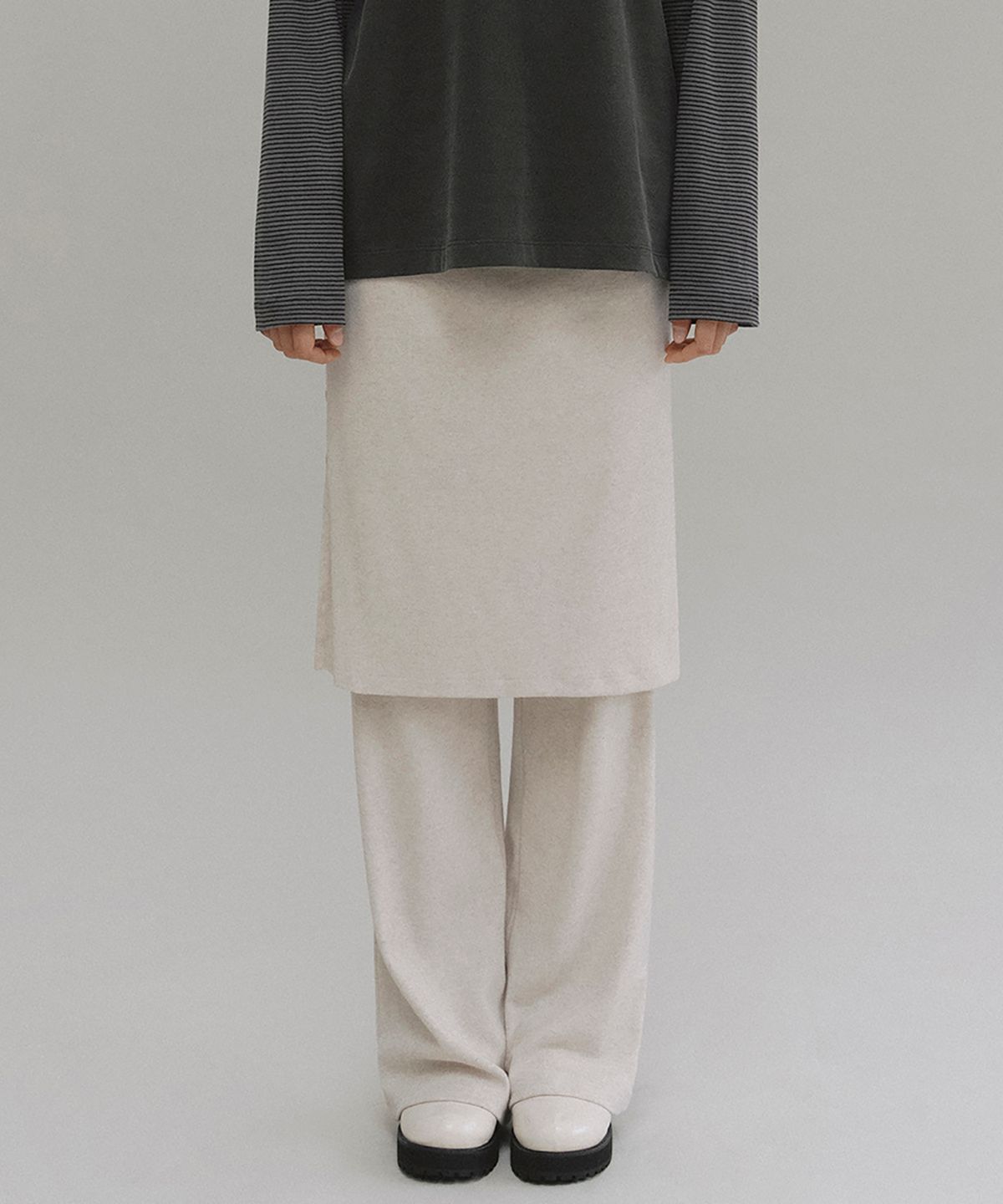 앤니즈(ANDNEEDS) Naia layered skirt pants (oatmeal melange)