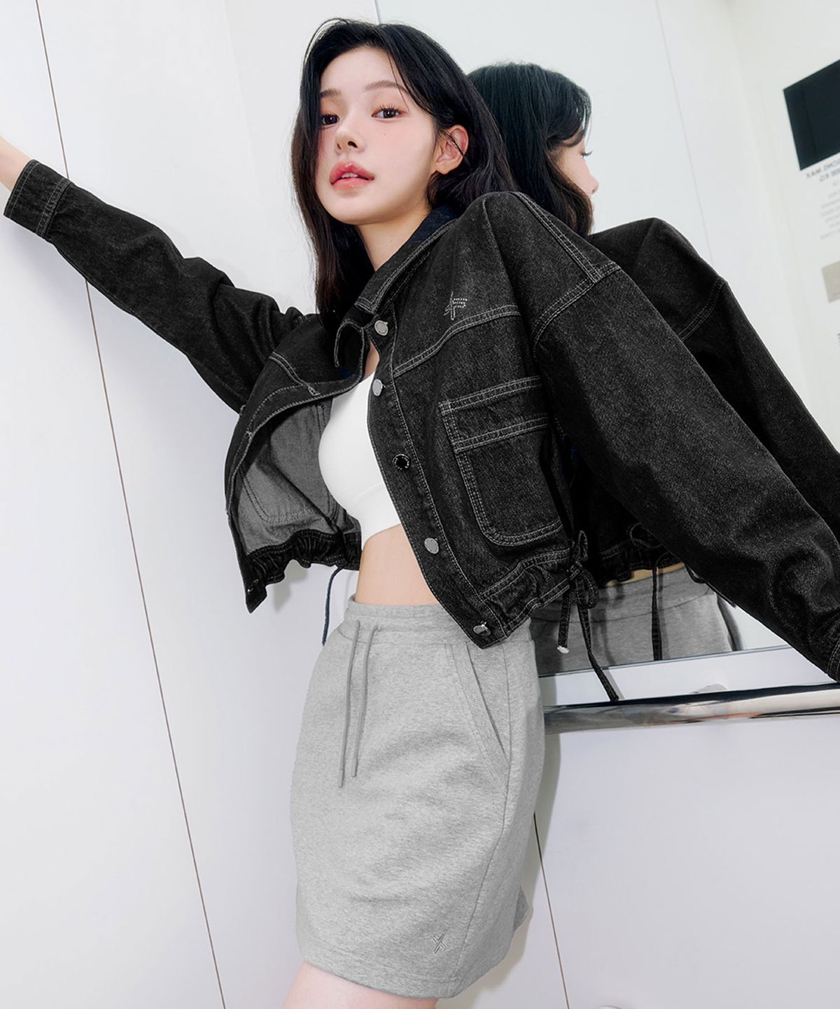 젝시믹스(XEXYMIX) 데님 레터링 루즈핏 자켓 XFK3JL1107
