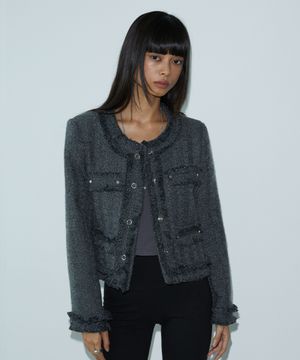 Rivet Tweed Jacket (CHARCOAL)
