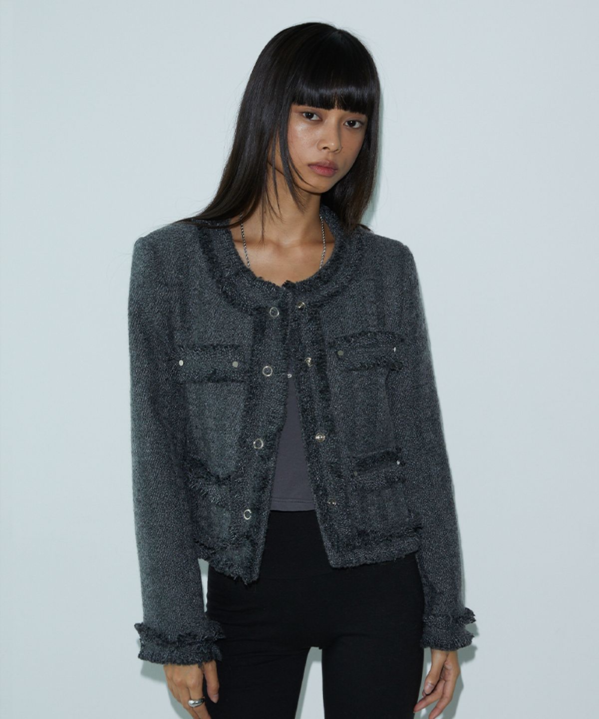 분트(VOONT) Rivet Tweed Jacket (CHARCOAL)