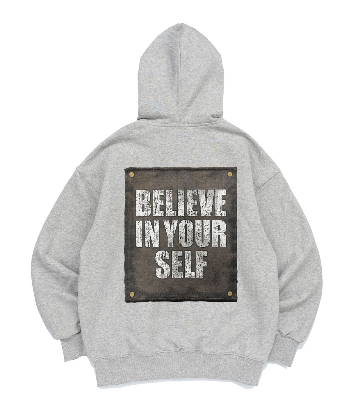 커버라이즈(COVERIZE) BELIEVE IN YOURSELF 패치  그래픽 후드티 (GRAY)
