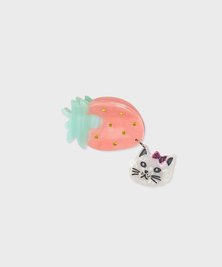NAT hair clip strawberry cat pink