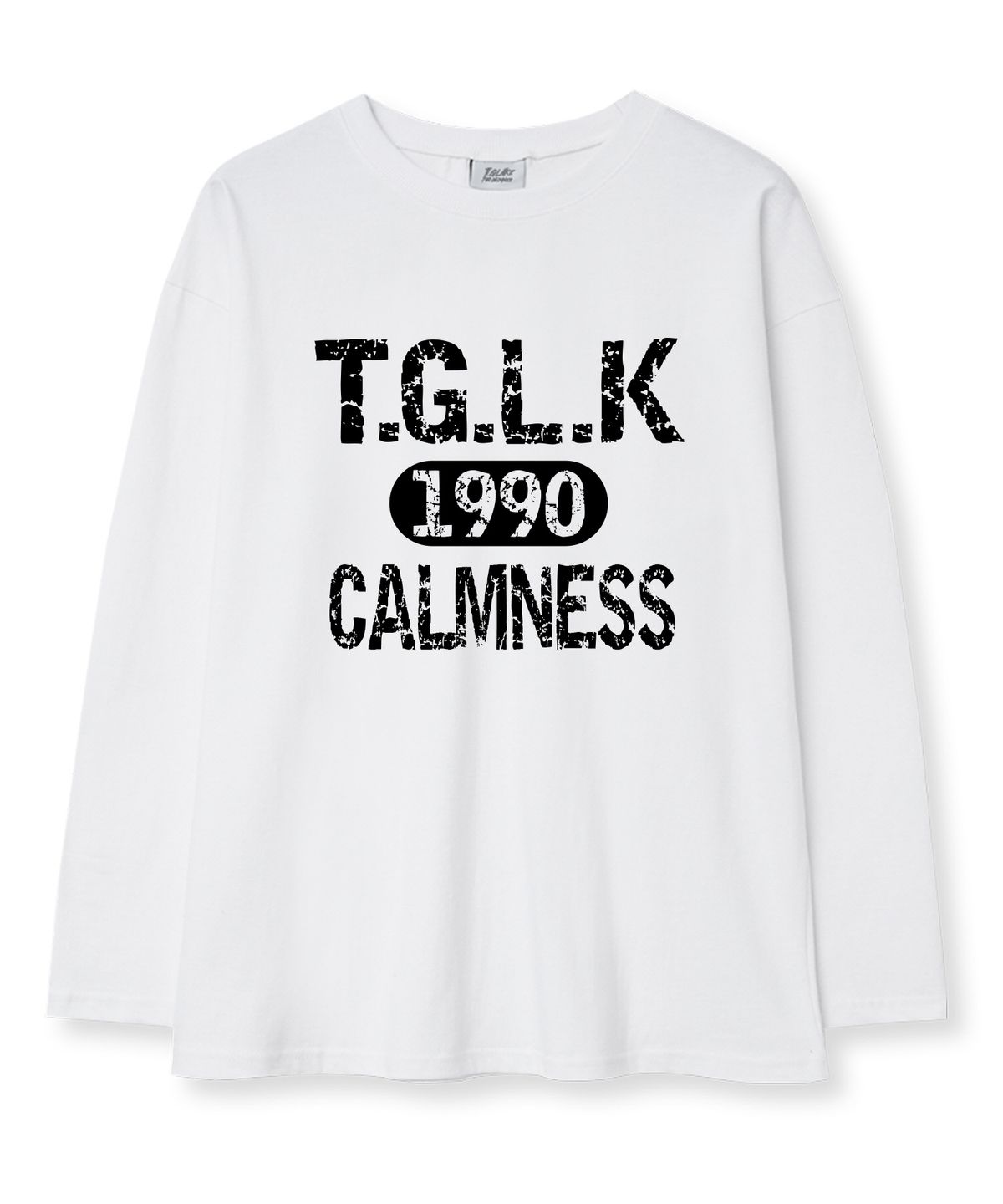 티글레이크(TI.GLAKE) 크랙TGLK 오버핏 긴팔 티셔츠 화이트 [소매시보리 선택]