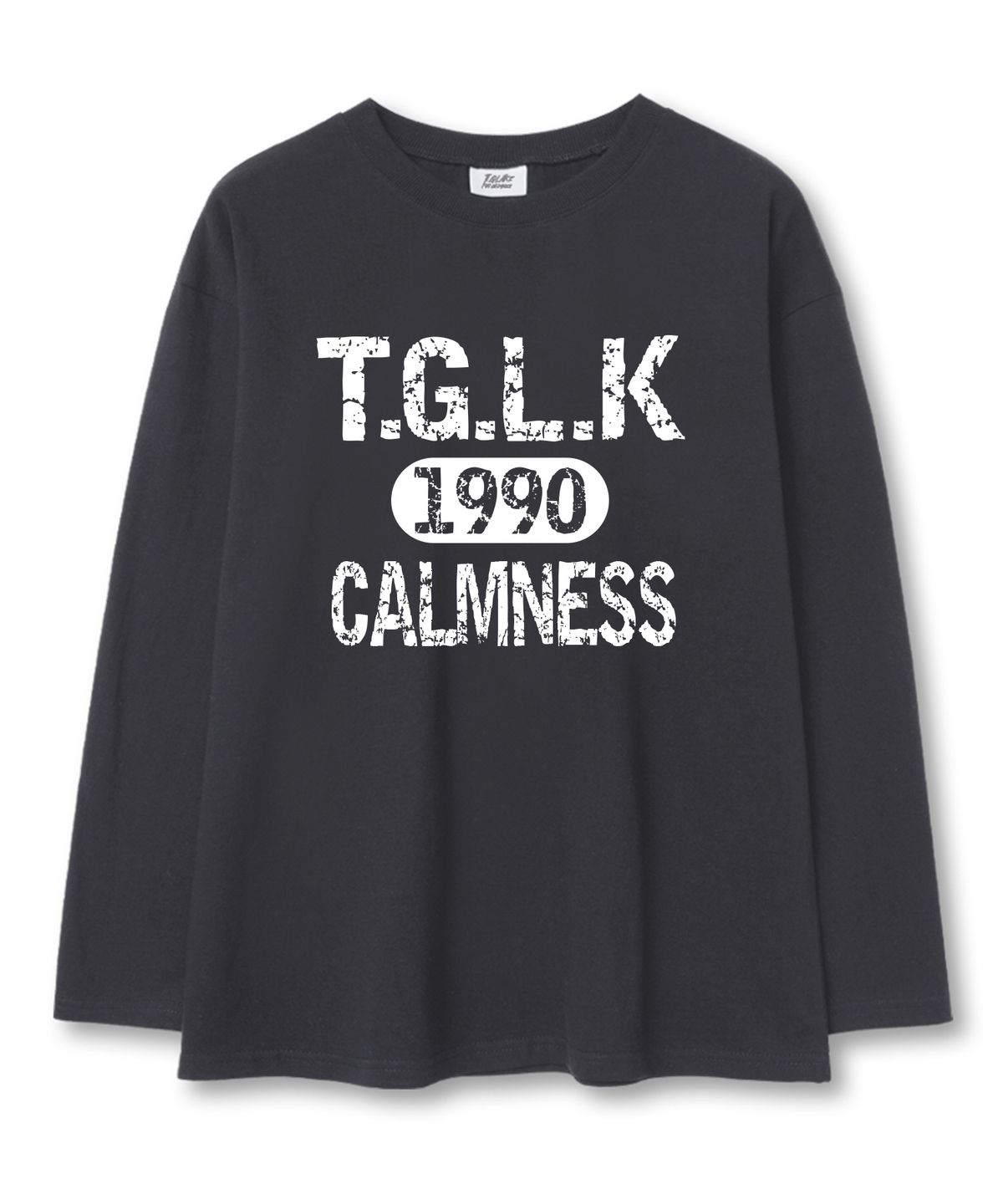 티글레이크(TI.GLAKE) 크랙TGLK 오버핏 긴팔 티셔츠 다크그레이 [소매시보리 선택]
