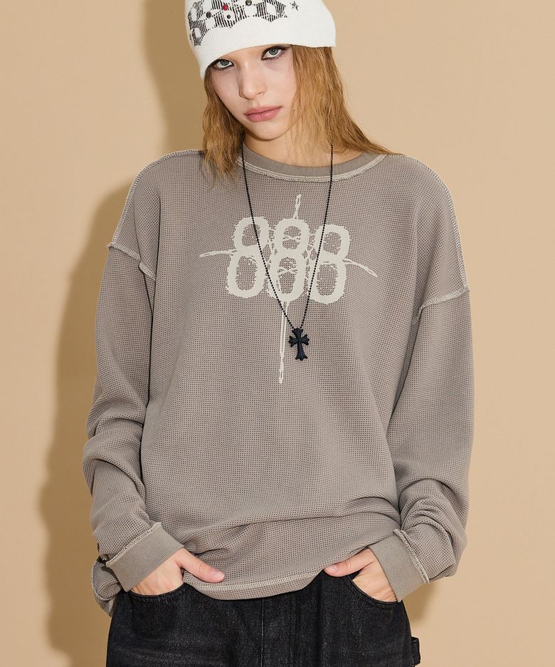 888 와플 롱슬리브 티셔츠 그레이쉬 베이지