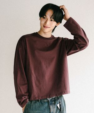 보이 크롭 긴팔티셔츠 브릭레드 KJLT2672