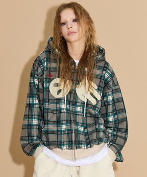 에일리언 후드 집업 체크 그린