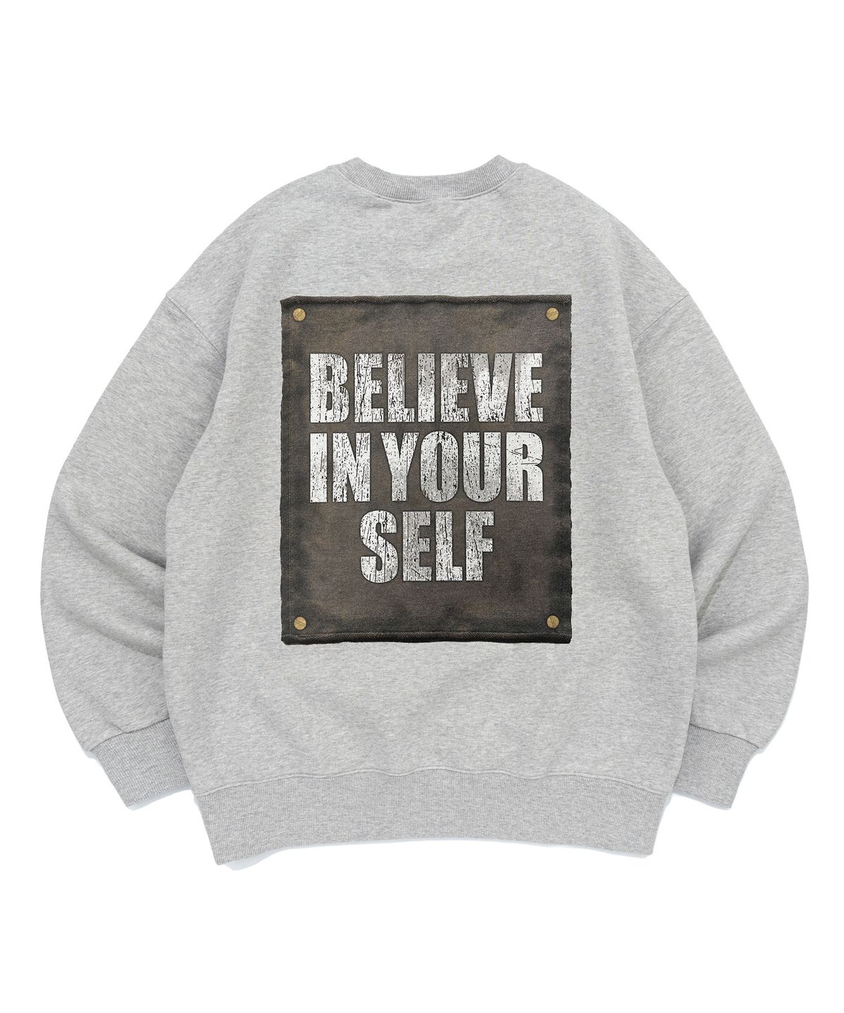 커버라이즈(COVERIZE) BELIEVE IN YOURSELF 패치 그래픽 맨투맨 (GRAY)