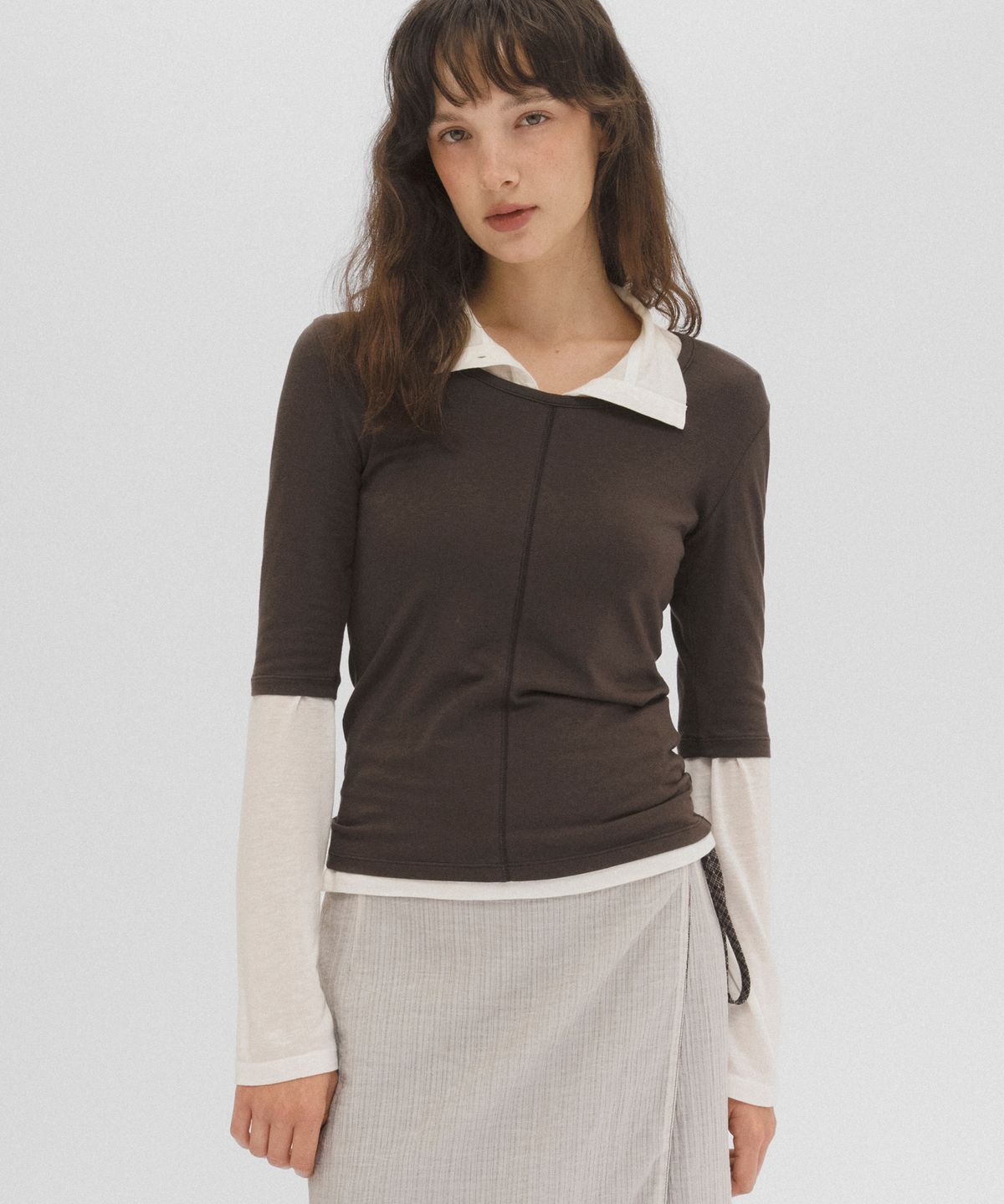 앤니즈(ANDNEEDS) Bien 3/4 sleeve tee (dark brown)