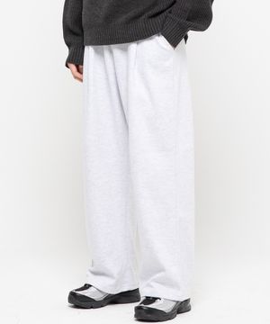 포인트 로고 핀턱 와이드 스웨트 팬츠 [화이트메란지]