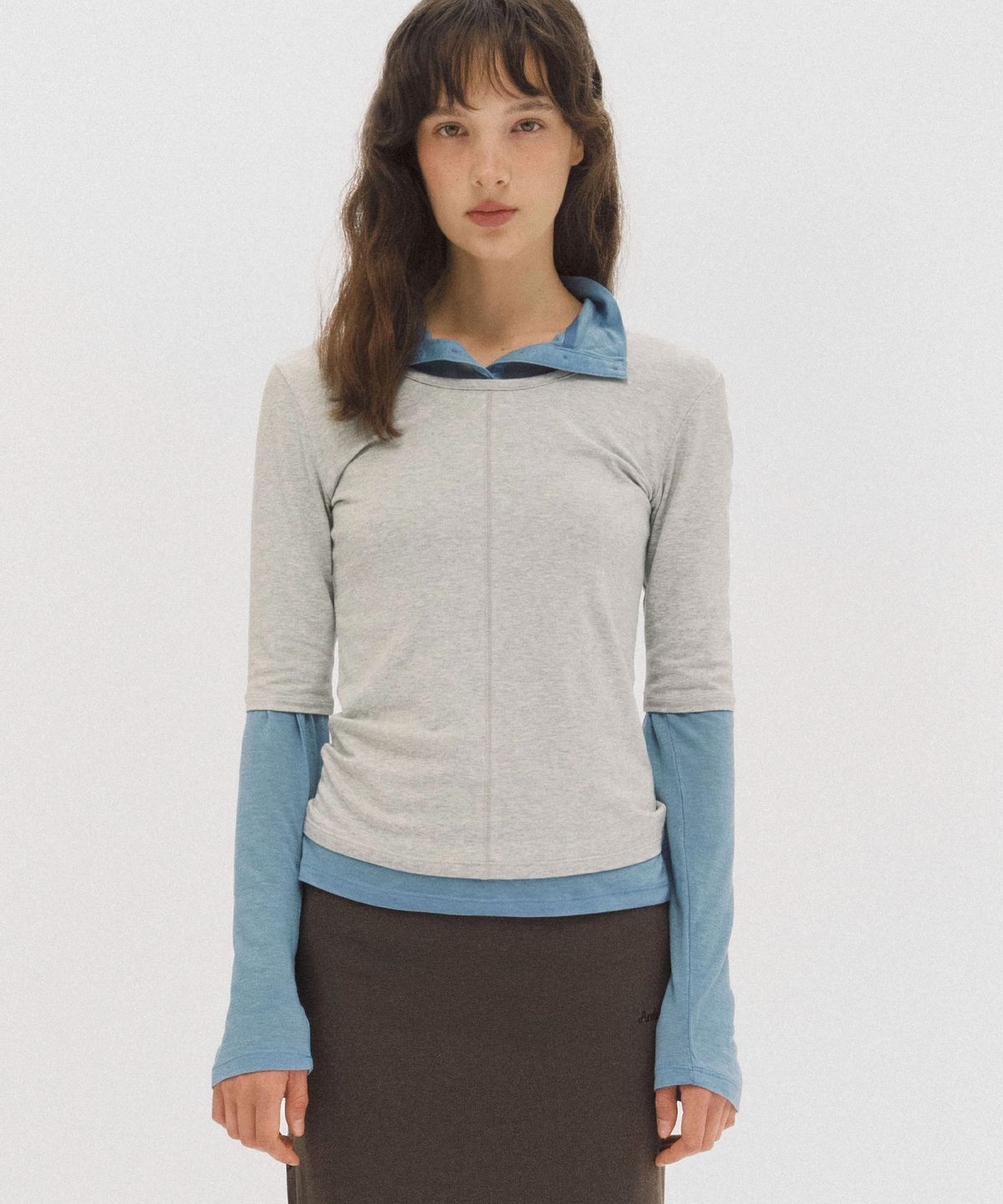 앤니즈(ANDNEEDS) Bien 3/4 sleeve tee (melange gray)