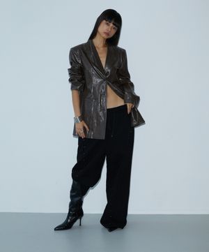 Button Leather Jacket (BROWN)