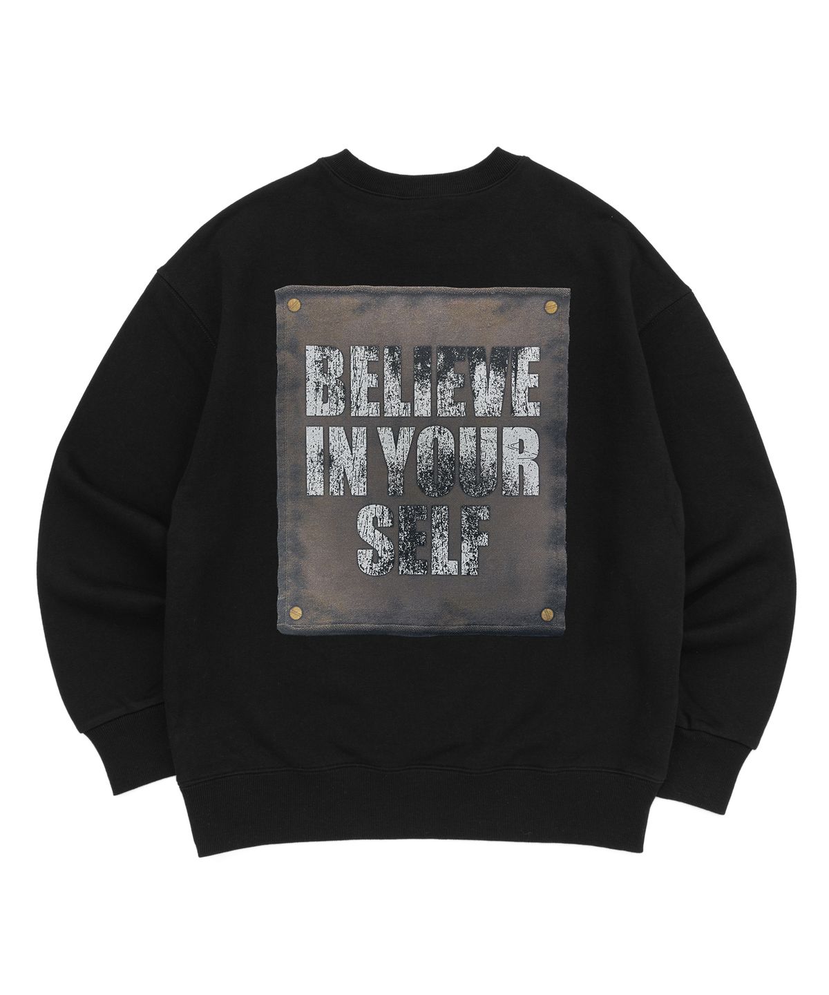 커버라이즈(COVERIZE) BELIEVE IN YOURSELF 패치 그래픽 맨투맨 (BLACK))