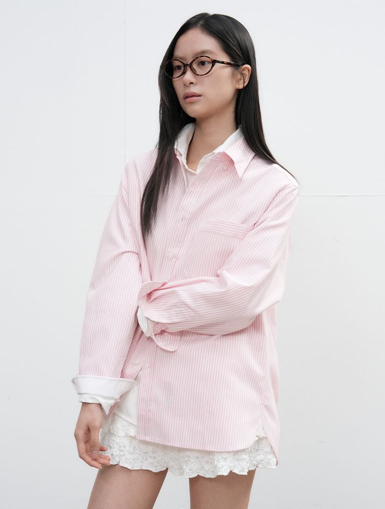 UNISEX 레귤러핏 옥스포드 스트라이프 셔츠 [PINK] / SBE3U03001