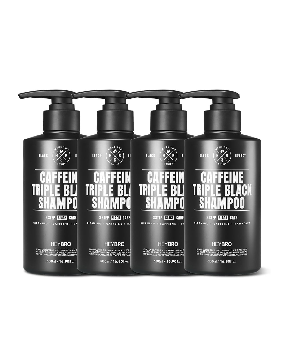헤이브로(HEYBRO) 카페인 트리플 블랙 탈모완화 볼륨 샴푸 500ml (4set 구성)