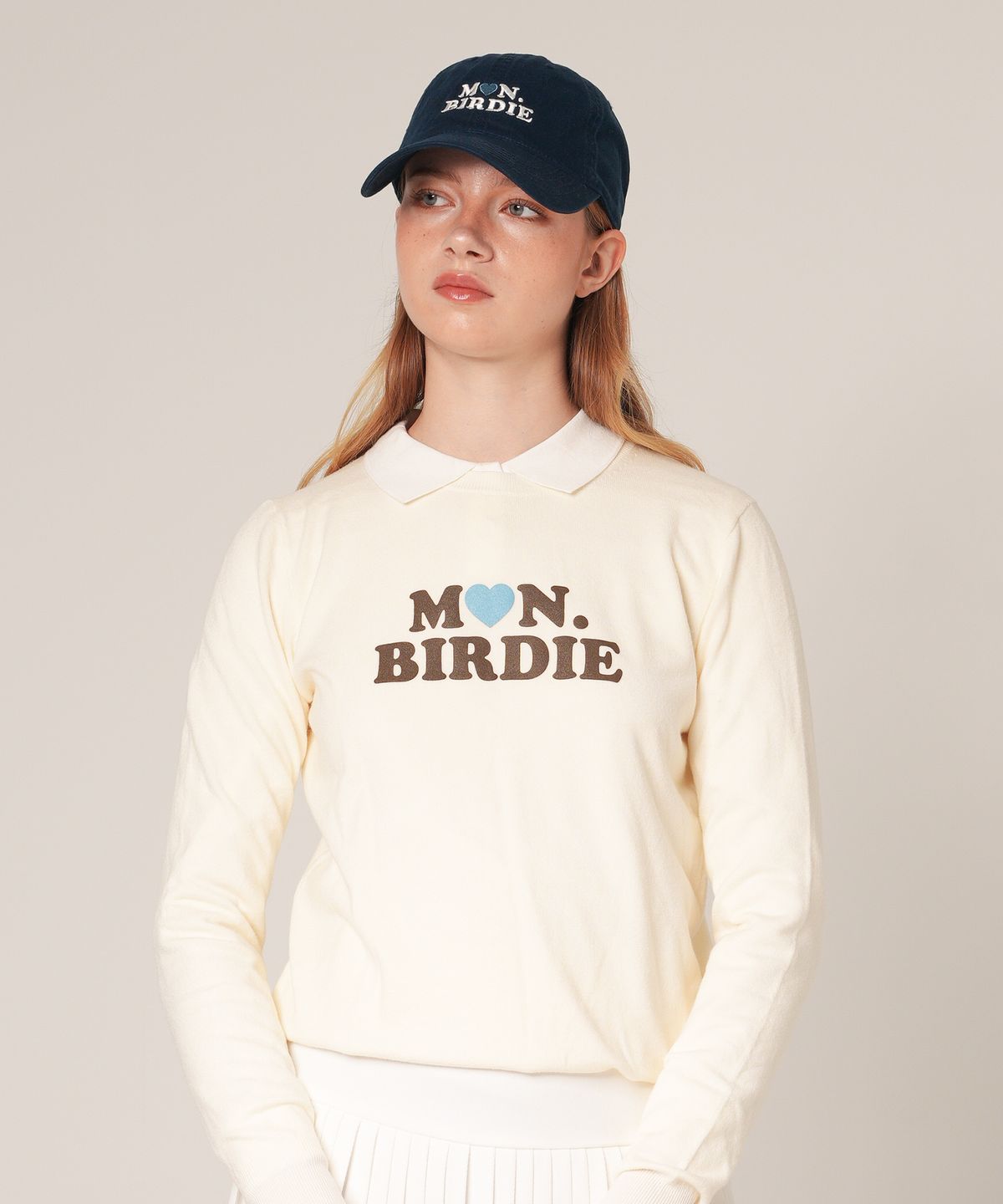 몽버디 골프(MONBIRDIE GOLF) 로지 크루넥 로고 긴팔니트 IVORY