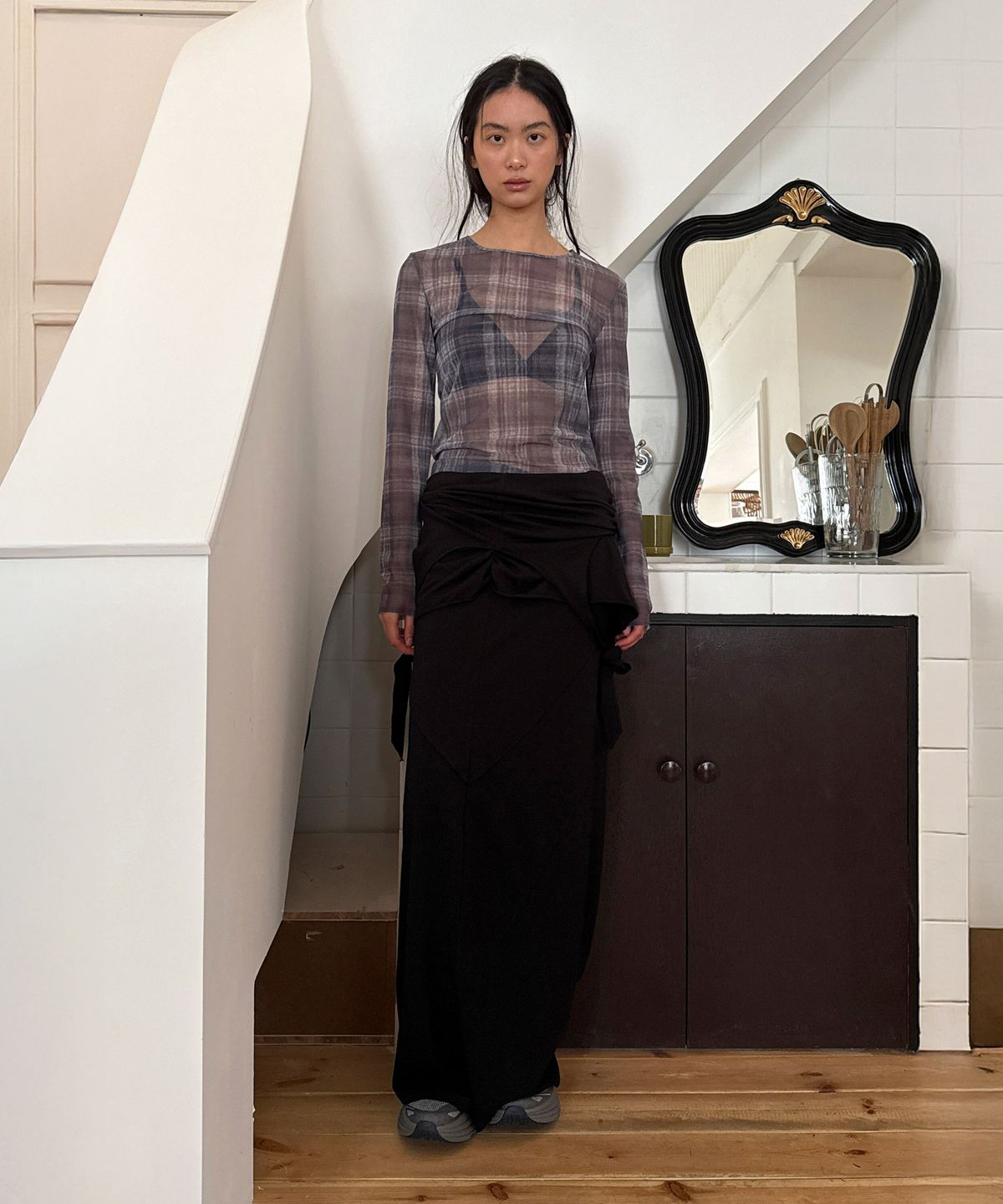 다이애그널(DIAGONAL) DOUBLE LAYERED LONG DRESS (black)