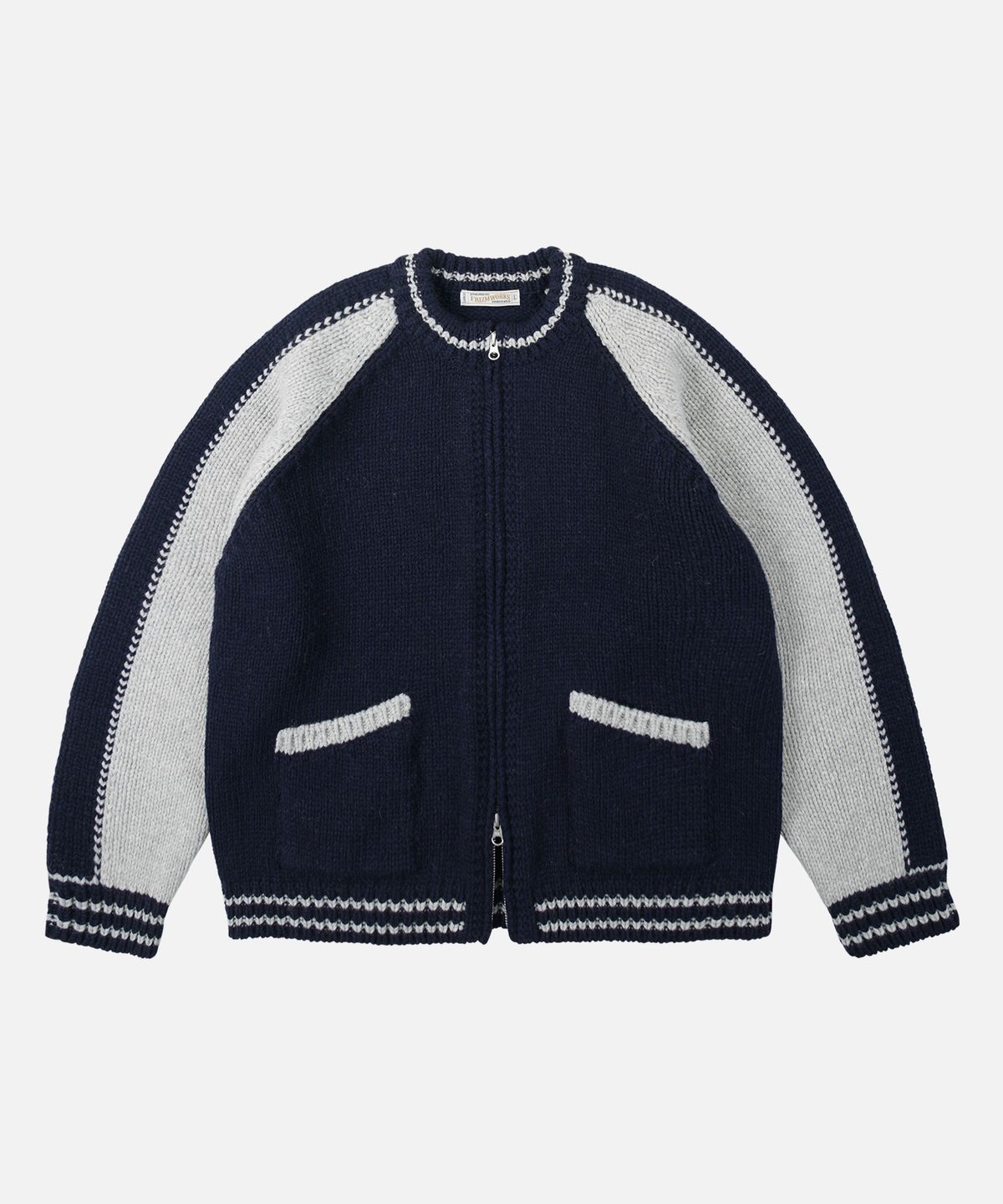 프리즘웍스(FRIZMWORKS) WOOL VARSITY ZIP UP CARDIGAN _ NAVY