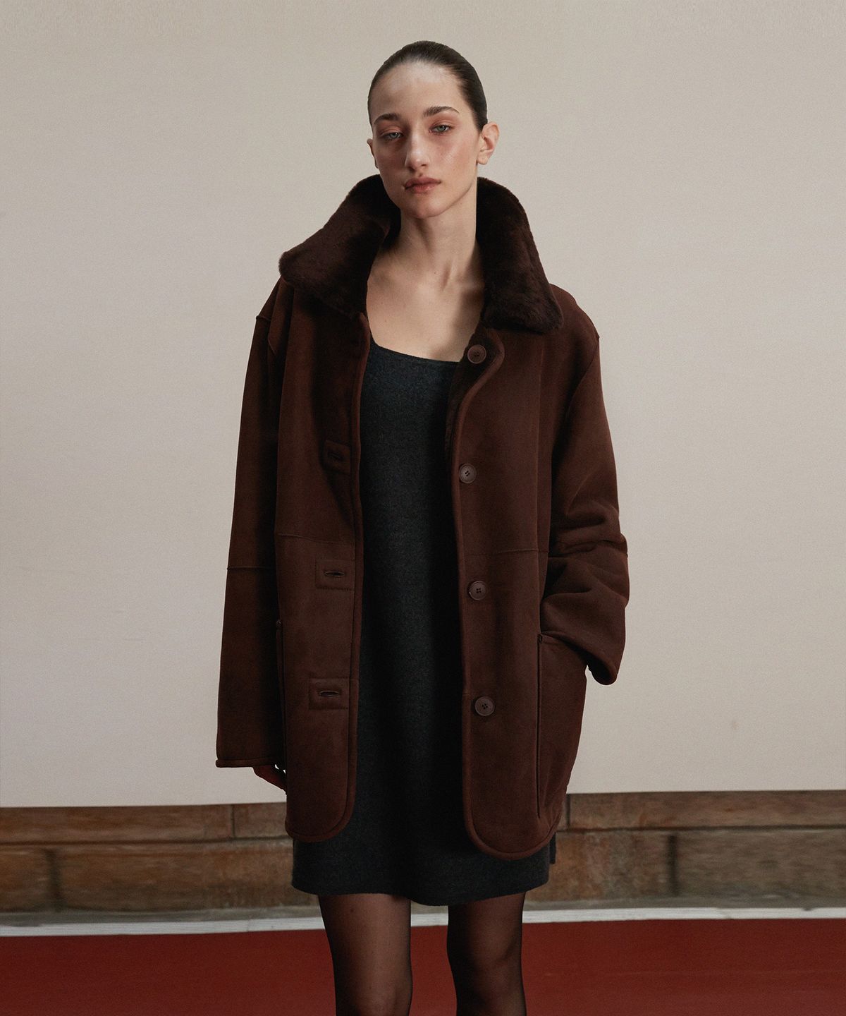 베르데마르(VERDEMAR) Shearling Suede half Coat_Brown