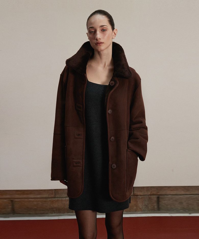 Shearling Suede half Coat_Brown