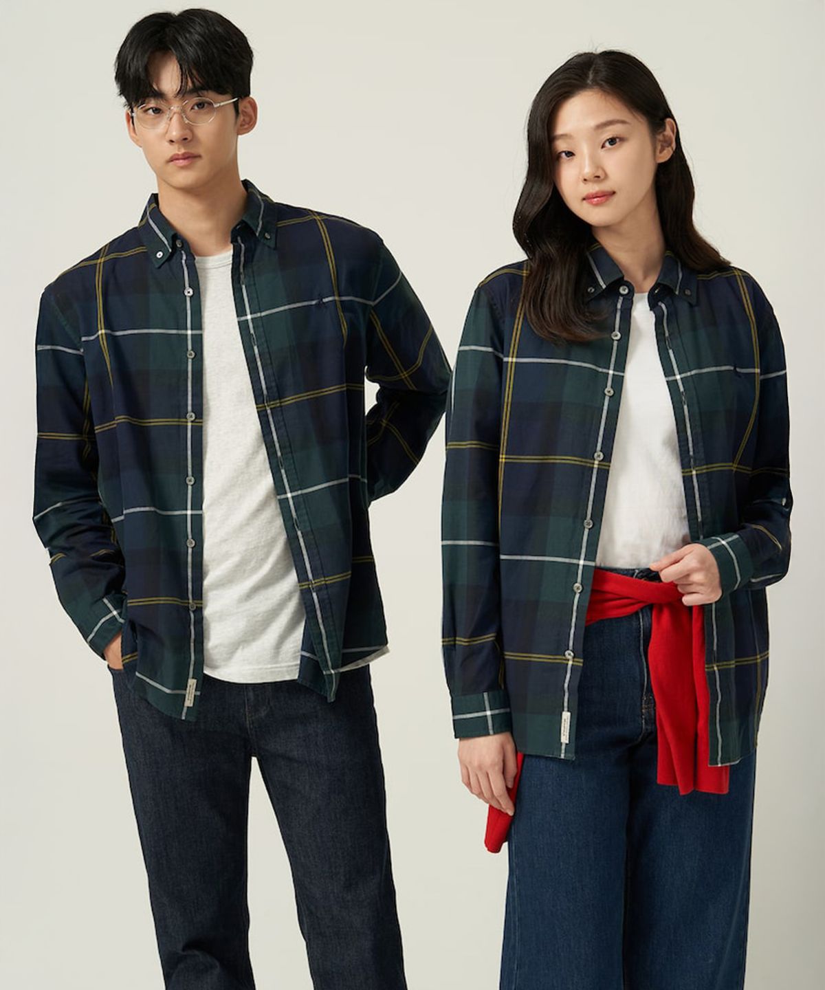 빈폴 멘(BEANPOLE MEN) [Essential] 남녀공용 플란넬 헤릿 체크 셔츠  그린