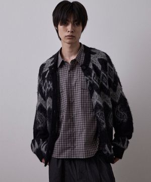 페이즐리 키드모헤어  자가드 가디건 블랙