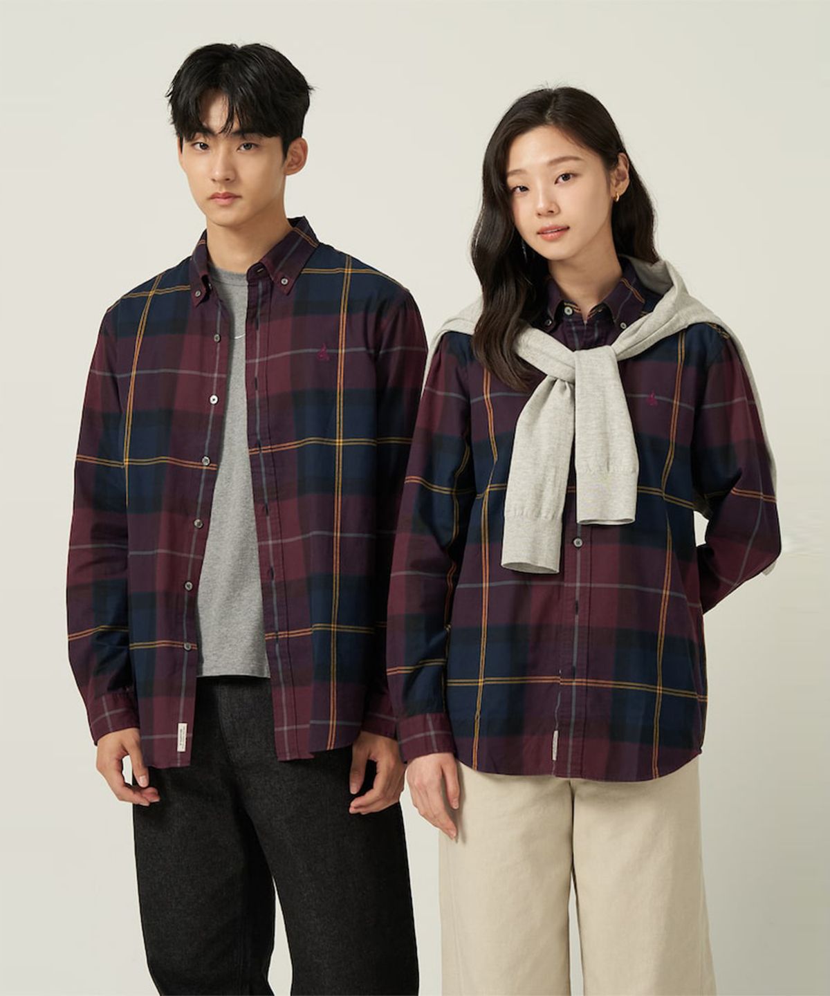 빈폴 멘(BEANPOLE MEN) [Essential] 남녀공용 플란넬 헤릿 체크 셔츠  와인