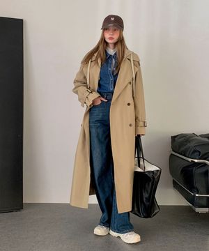 Hoodie Long Trench Coat (2colors)