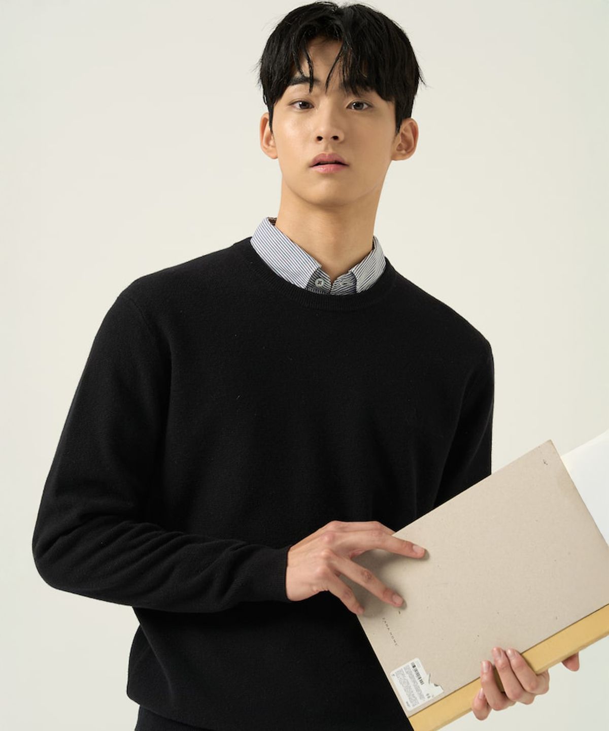 빈폴 멘(BEANPOLE MEN) 울 베이직 라운드 니트  블랙