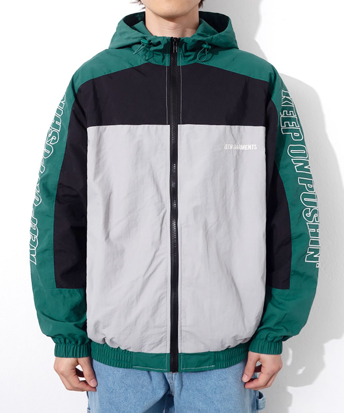 큐티에잇 가먼츠(QT8 GARMENTS) LB Retro Hooded Track Jacket (Green/Black)