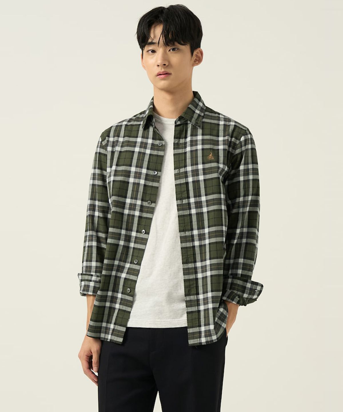 빈폴 멘(BEANPOLE MEN) 플란넬 미디엄 체크 셔츠  카키