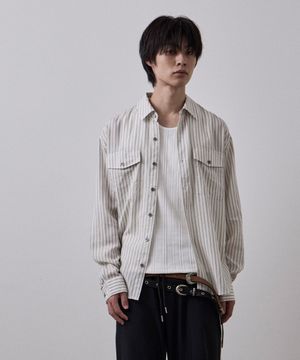 더블 포켓 실키 도비 스트라이프 셔츠