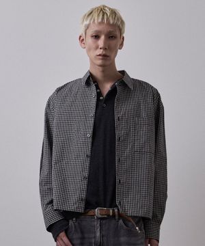 세그먼트 체크 크롭 긴팔 셔츠 블랙