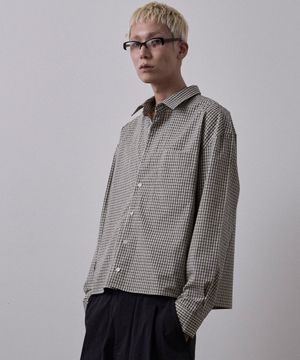세그먼트 체크 크롭 긴팔 셔츠 아이보리