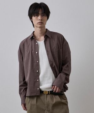 세그먼트 체크 크롭 긴팔 셔츠 버건디