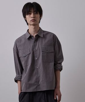 더블 포켓 스퀘어 체크 셔츠 버건디