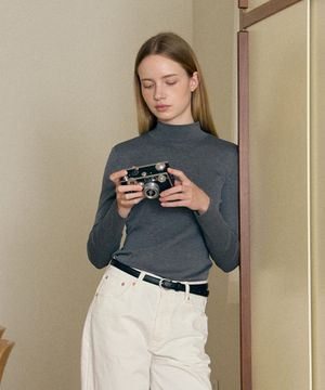 여성 골지 하프넥 슬림핏 긴팔티셔츠 그레이 LZTS0212