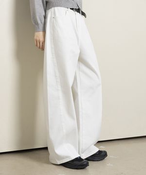 백 로고 슬래쉬 와이드 데님 팬츠_화이트