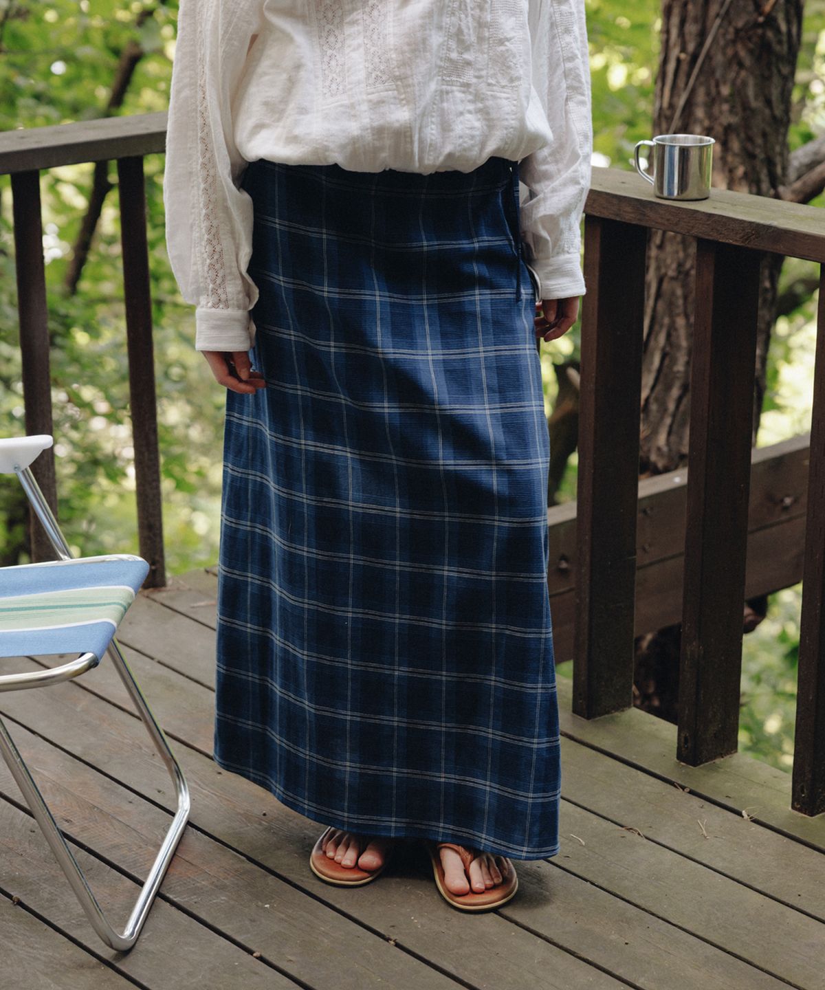 프리터(FRITUR) Check Maxi Skirt Blue_F253SK02