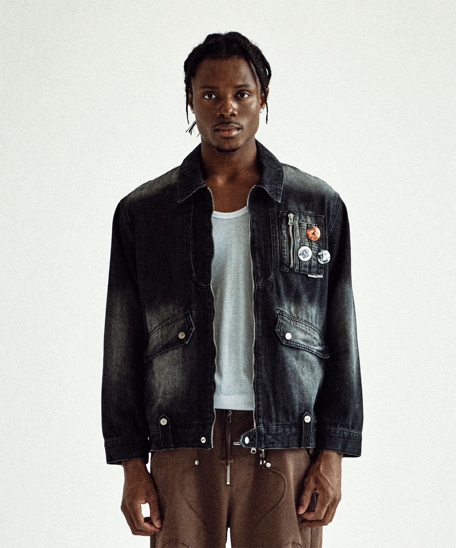 MUSINSA | THEVINYLHOUSE FADED DENIM JACKET BLACK