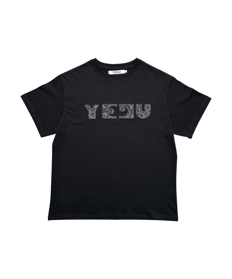 LEOPARD APPLIQUE T-SHIRT [BLACK]