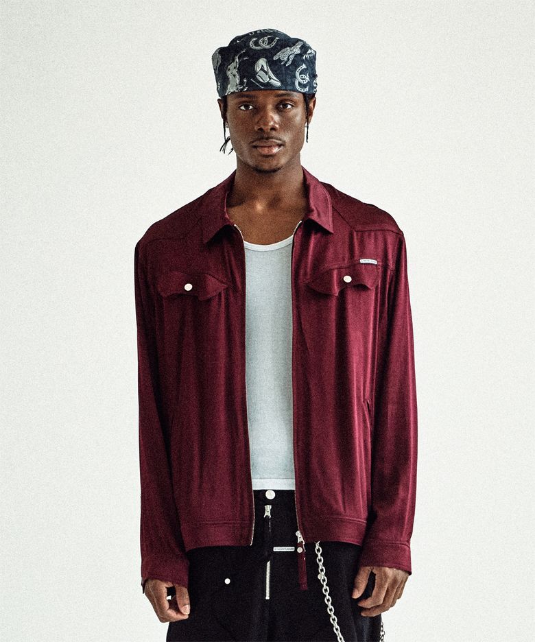 SATIN COLLAR SINGLE JACKET BURGUNDY