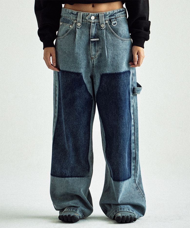 DOUBLE KNEE DENIM PANTS LIGHT BLUE
