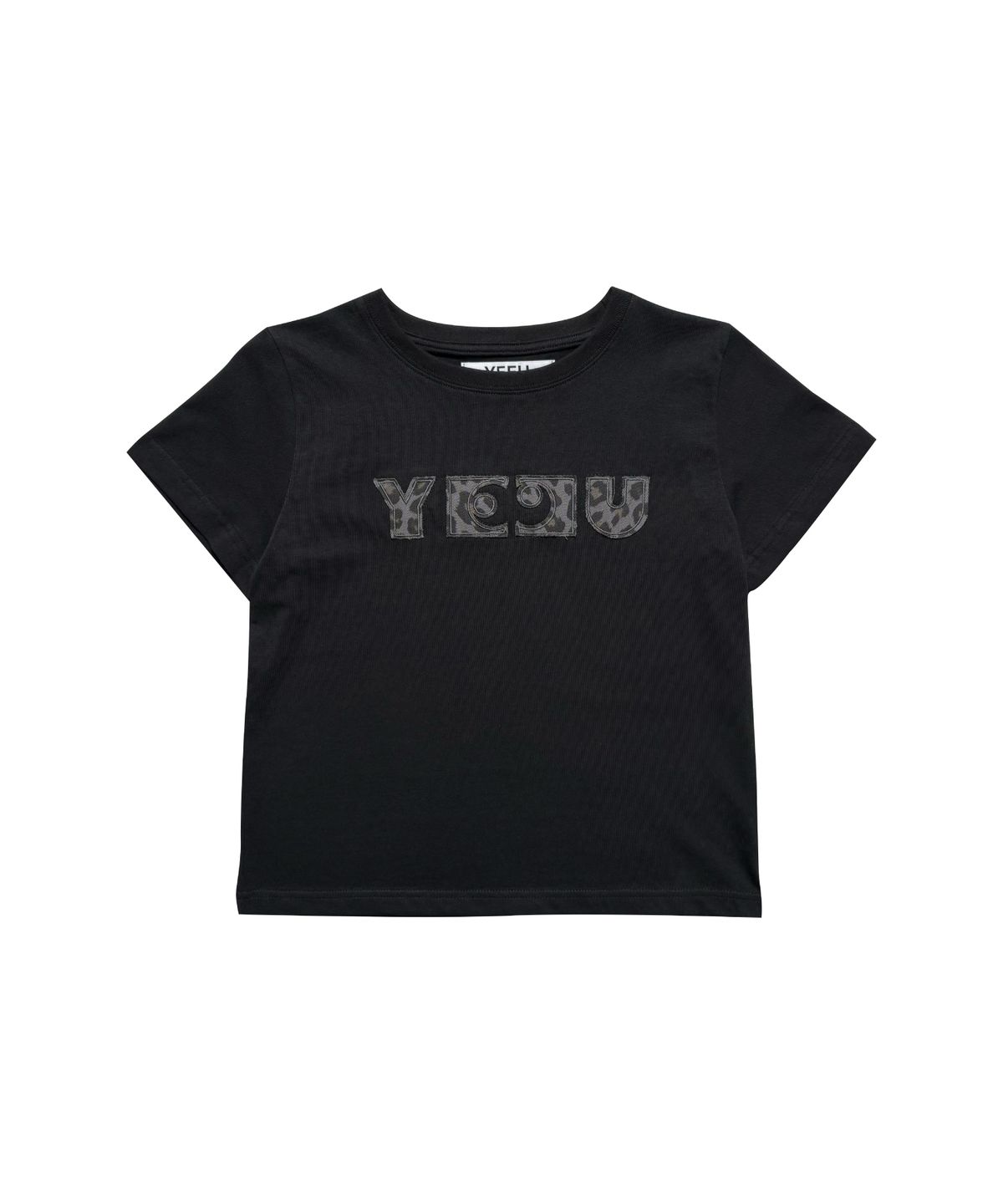 이유(YEEU) W LEOPARD APPLIQUE T-SHIRT [BLACK]